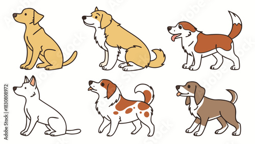 Cute Cartoon Dogs Sitting and Standing for Children’s Pet Education, Friendly Puppy Illustration Art and Creative Kids Animal Design Projects
