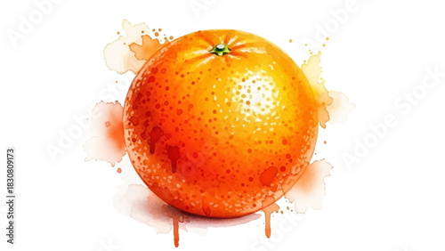 Vibrant watercolor orange illustration, bursting with fresh citrus flavor and artistic juice splashes, perfect for healthy and refreshing designs