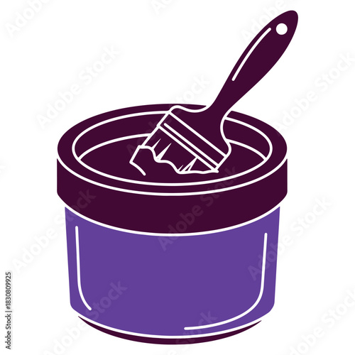 Stylized Illustration of a Paint Can with Brush Dipped Inside Ready for a New Painting Project