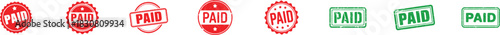 Paid stamps vintage-style rubber marks for invoices and financial documentation. Vector illustration.