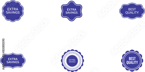 Savings badges promotional labels for extra savings and best quality deals. Vector illustration.