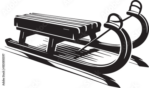 Vintage wood sled simple black and white illustration design template .eps
