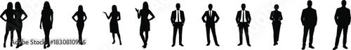 Professional team diverse silhouettes standing in a row ready for growth and success. Vector illustration.