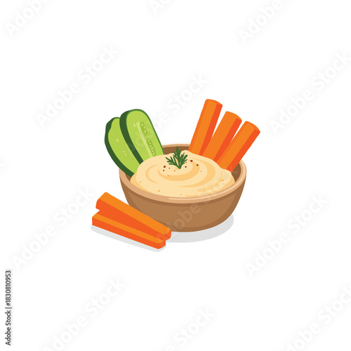 Appetizing hummus dip with fresh cucumber and carrot sticks healthy snack invitation minimalist