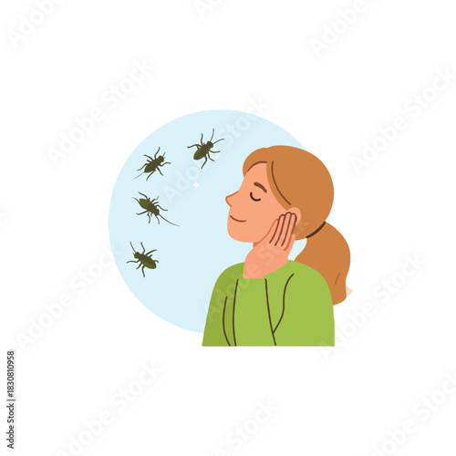 Annoyed by Mosquitoes Bothering: Irritated girl experiences itching, insects buzzing, and