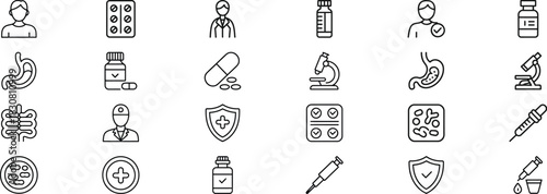 Medical icons modern healthcare and pharmaceutical symbols for clean professional designs. Vector illustration.