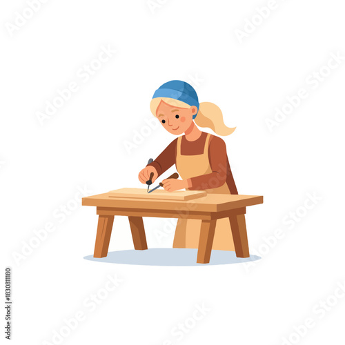 Concentrated artisan meticulously carves wooden surface, shaping detail for creative artistic