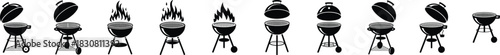 Charcoal grills classic outdoor barbecue grill silhouettes for summer cooking themes. Vector illustration.