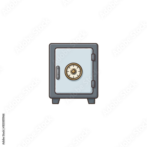 Illustration of a secure grey safe featuring a combination dial for safeguarding valuable assets