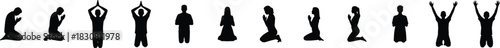 Faith journey diverse prayer and meditation silhouettes symbolizing spirituality and hope. Vector illustration.