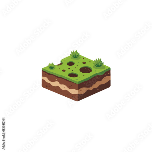 Isometric representation of land showing a layer of soil ideal for educational games and designs
