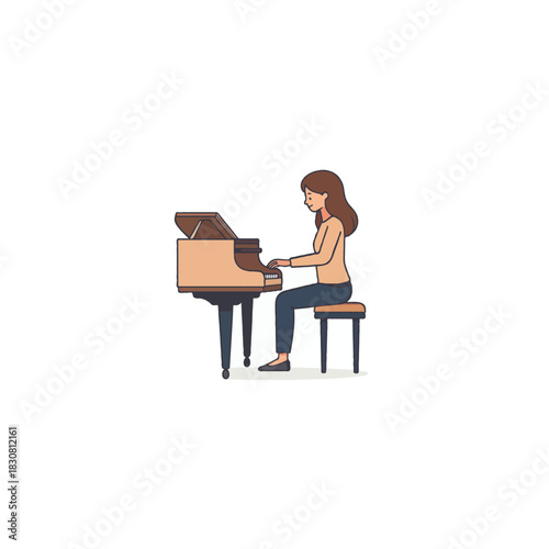 Melodic harmony a poised woman playing piano evokes sense of tranquil concentration creativity