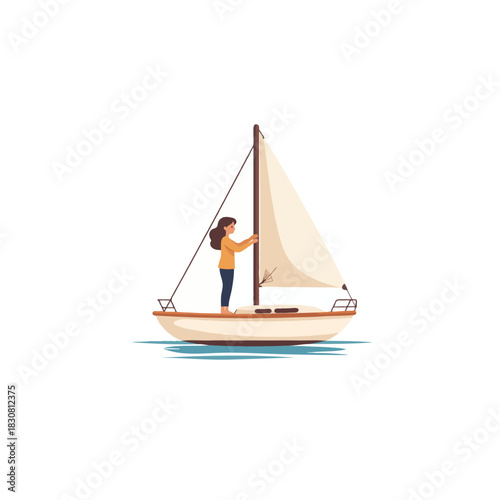Serene sailboat journey woman harnessing the wind in a tranquil nautical adventure capturing the