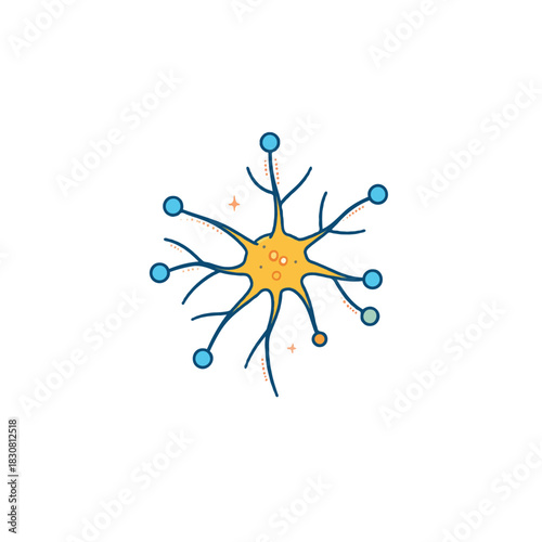 Stylized neuron illustration portraying neural network and connection promoting scientific insight