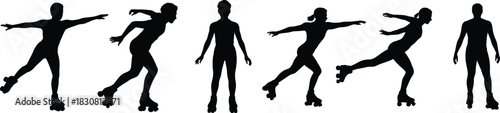 Roller skaters dynamic silhouette set for fitness concepts and energetic action scenes. Vector illustration.