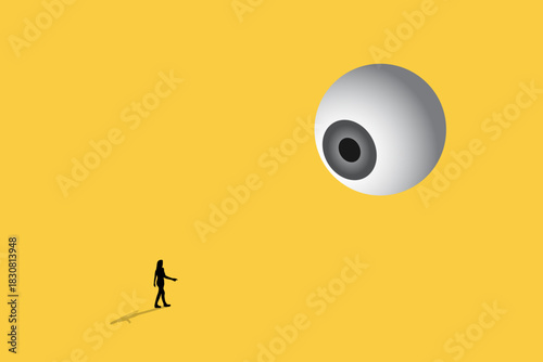 Business woman being monitored at work minimal illustration. concept of loss of privacy, surveillance