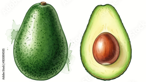 Vibrant Avocado Halves A Fresh and Healthy Delight Illustration