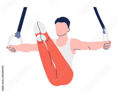 Athletic Man Perform Training on Gymnastic Rings.