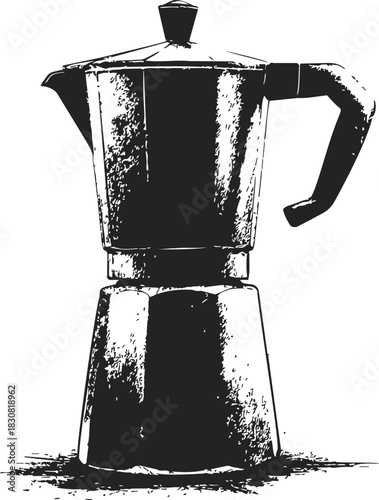 Moka pot, hand drawn sketch, Italian stovetop coffee maker. Vector illustration