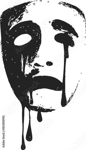 Dripping face mask sketch, hand drawn vector with melting paint effect. Vector illustration