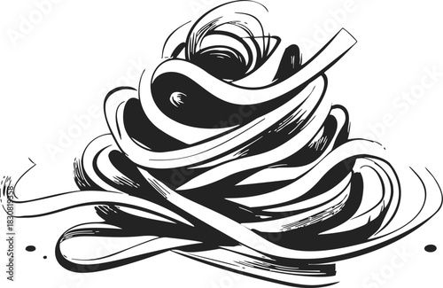 Spaghetti pasta with fork, hand drawn sketch line art. Vector illustration