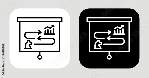 Research Strategy Icon In Black and White Line Style