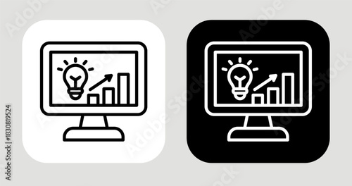 Data Spotlight Icon In Black and White Line Style
