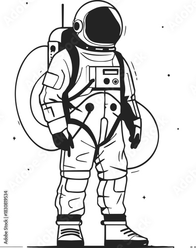 Astronaut sketch hand drawn style standing in spacesuit with helmet. Vector illustration