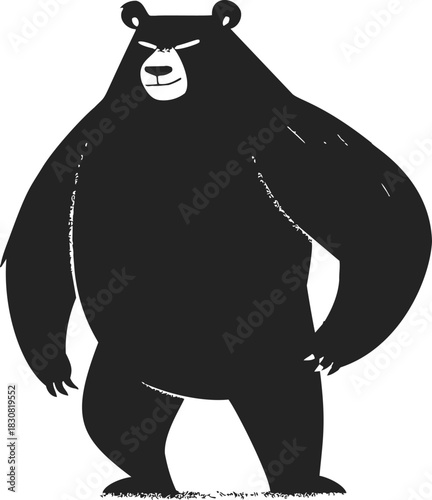 Angry bear sketch hand drawn style standing with fierce expression. Vector illustration