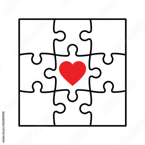 puzzle with a missing piece. Love, heart jigsaw puzzle pieces line pattern. Puzzle pieces icon or pictogram. Cartoon vector. For 14 february, valentine, valentines day