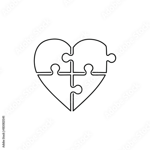 puzzle with a missing piece. Love, heart jigsaw puzzle pieces line pattern. Puzzle pieces icon or pictogram. Cartoon vector. For 14 february, valentine, valentines day