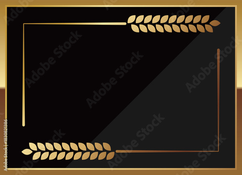 高級感のある稲の長方形フレーム　ブラック＆ゴールド