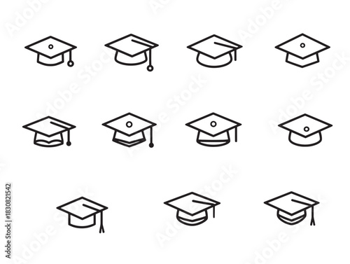 Graduation cap icons set ultra minimalist collection for online education learning and academic presentations