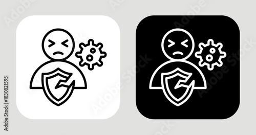 Weakened Immune System Icon In Black and White Line Style