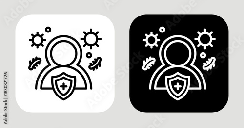 Immune System Icon In Black and White Line Style