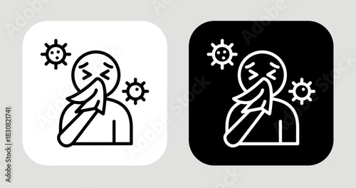 Flu Icon In Black and White Line Style