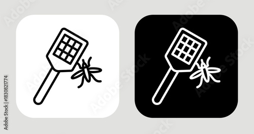 Fly Swatter Icon In Black and White Line Style