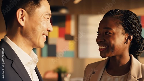 Handshake between business partners at office table on contract paper. Successful business deal, meeting, collaboration, agreement or partnership concept.	Business partners finalizing deal with handsh