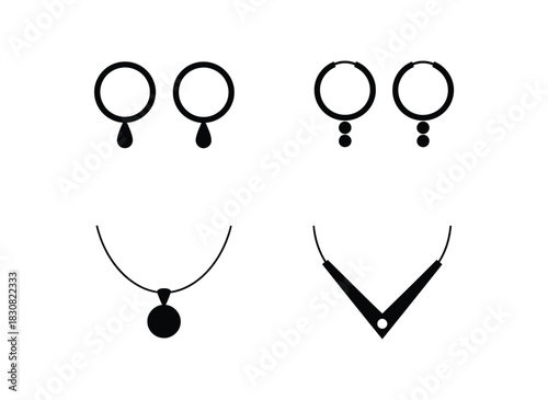 Set of four simple black and white jewelry icon outline