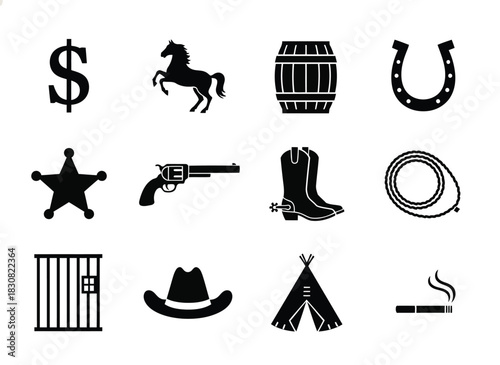 Wild west icon set silhouette