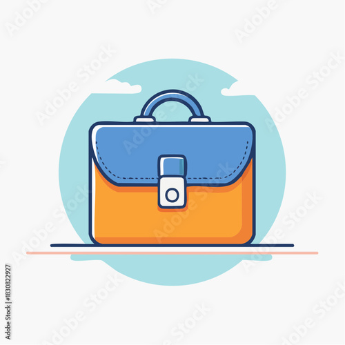 Business Briefcase With Blue Flap And Orange Body On White Circular Background With Minimalist Design