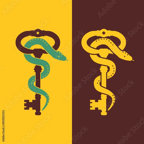 Serpent Wrapped Key Logo with Minimal Snake Form perfect for branding, product packaging, apparel graphics, label creation, marketing materials, etc
