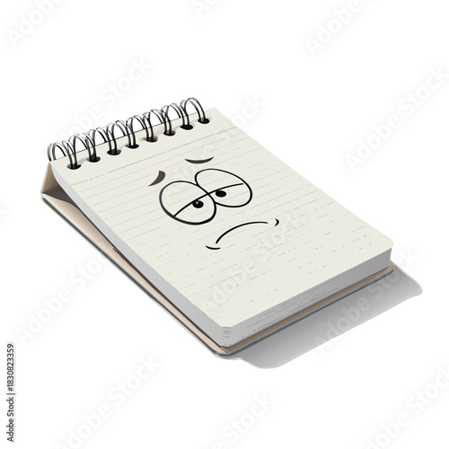 Sad spiral notebook with cartoon face illustration isolated Vector