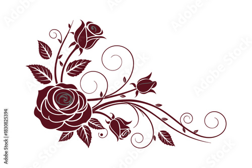 Elegant burgundy rose corner vector floral ornament design