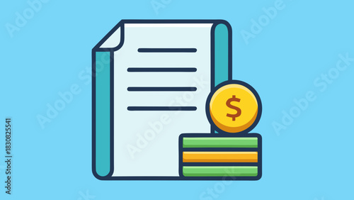 Document illustration with dollar coin and money stacks representing financial aspects