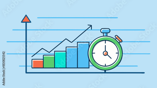 A business chart and a timer representing investment growth