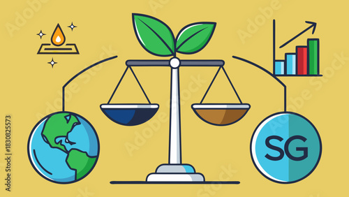 A scale of balance with leaves and the concept of ESG