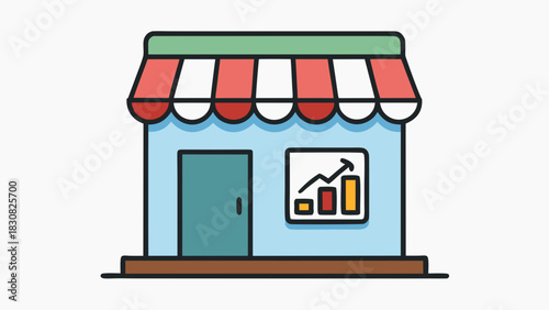A colorful cartoon shop icon indicating growth and business