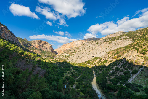 Baetic mountain surrounding Caminito del Rey walkway path in Spain