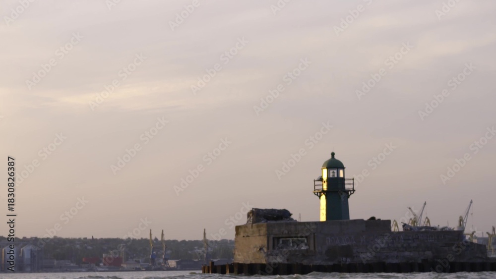 Fototapeta premium Lighthouse seafaring, waterfront sea, Ukraine Mariupol 2 september 2020
